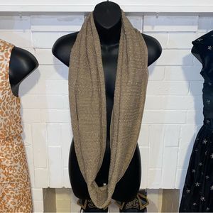New York & Company Taupe / Beige Infinity Scarf with Metallic Gold thread Detail